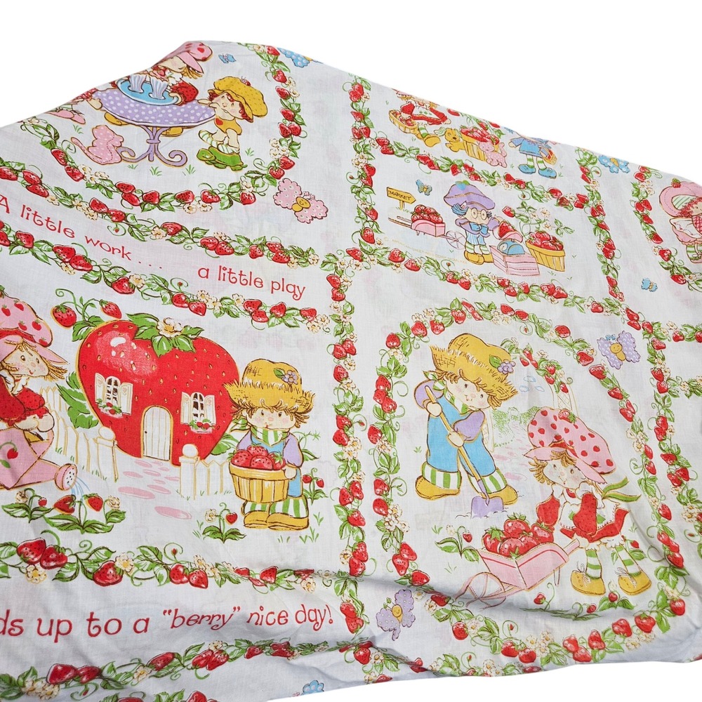 Strawberry Shortcake Fitted Sheet Kids Twin White Vintage 80s American Greetings